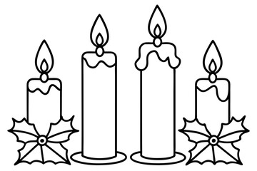 Winter Candle Collection Line Art
