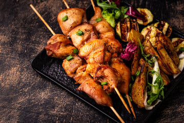 Chicken skewers kebab with vegetables