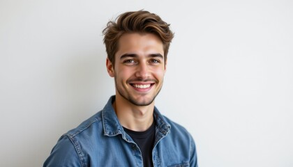 Fototapeta premium Smiling young man portrait in studio personal branding for lifestyle and emotions bright neutral background