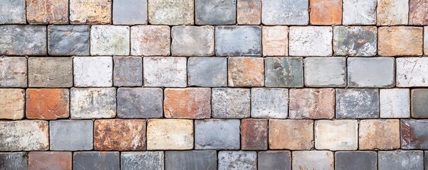 Obraz premium Colorful old exterior brick wall texture showing different colors and grout lines