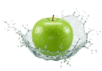 瑞々しい緑リンゴ 水しぶき躍動感
