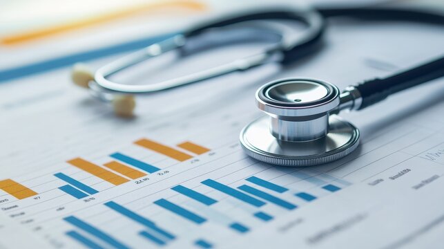 A comprehensive view of medical report featuring diagnostic charts, stethoscope, and pen, reflecting importance of health data analysis and patient care