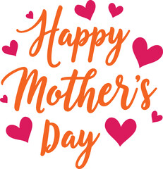 “Happy Mother’s Day Typography Poster with Handwritten Script and Pink Hearts”