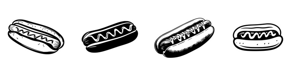 Fototapeta na wymiar Variety of hot dog icons designed for culinary and event graphics in a minimal style