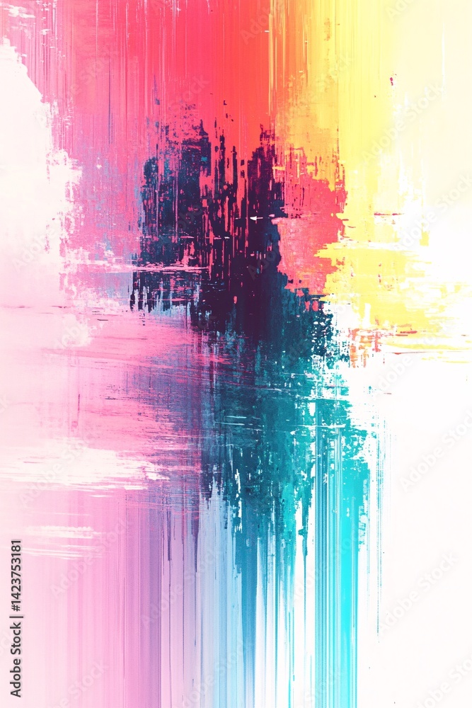 Poster colorful abstract painting with brushstrokes creating dynamic composition