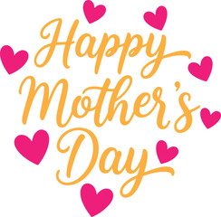 “Happy Mother’s Day Typography Poster with Handwritten Script and Pink Hearts”