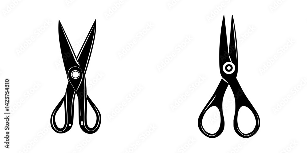 Poster icon set of scissors displayed in a simple and clear design for crafting and office use
