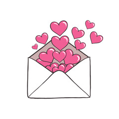 envelope filled with floating pink hearts, symbolizing love and appreciation