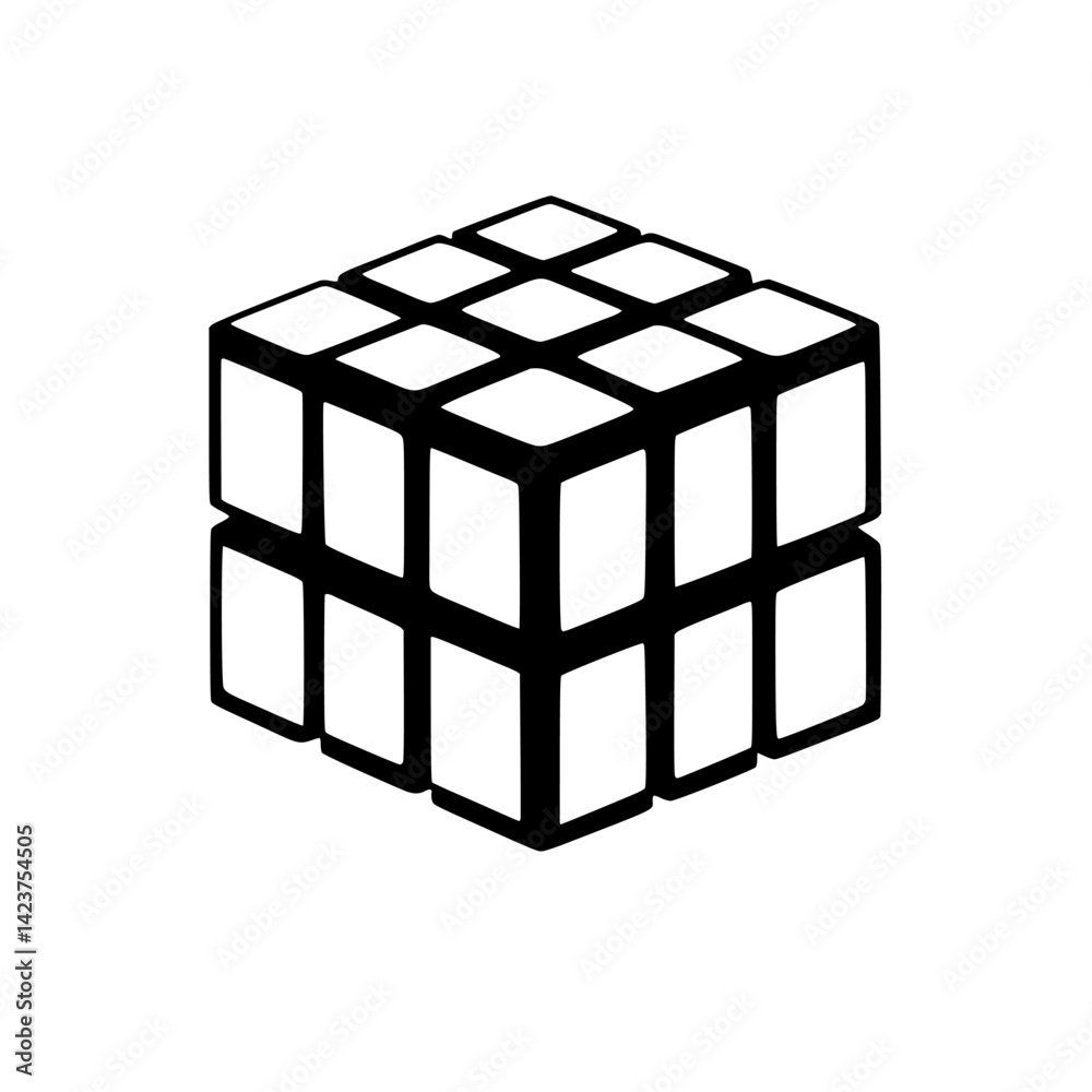 Poster icon set featuring a stylized representation of a three-dimensional cube with a grid pattern