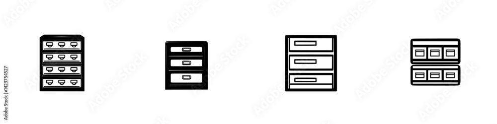 Poster icon set displaying various drawer designs for user interface and graphic design applications