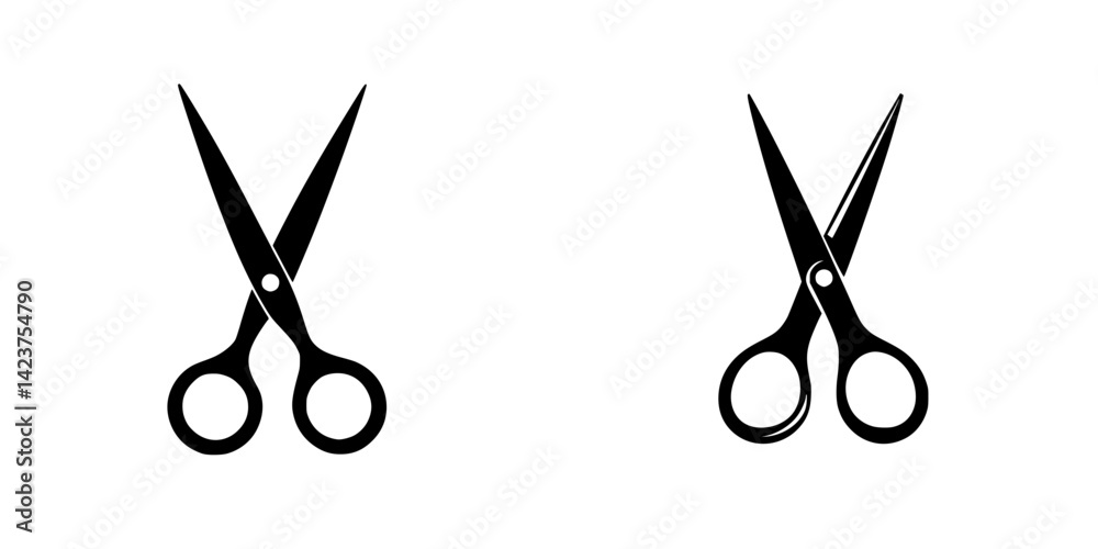 Poster cutting tools depicted in a simple icon set featuring multiple styles of scissors