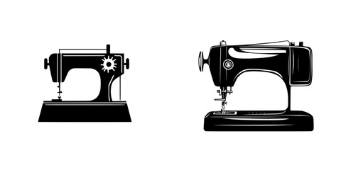 Icon set featuring vintage sewing machines designed in a minimalist style for creative projects and applications