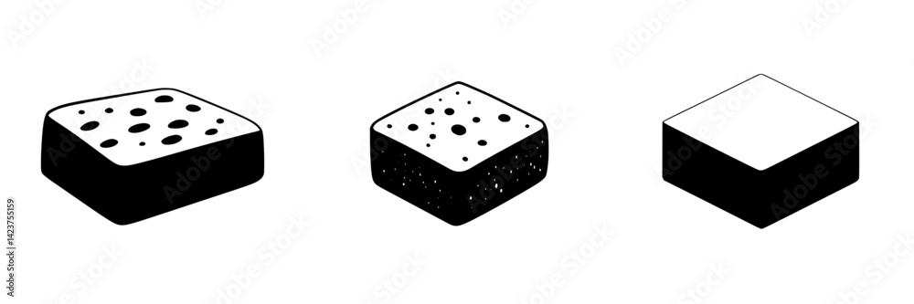 Poster icon set featuring three different cheese types with varying textures and appearances suitable for c
