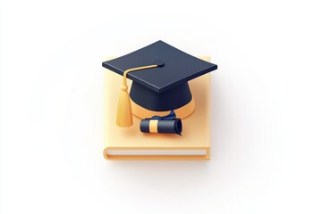 Graduation Cap on Book with Diploma Symbol of Academic Achievement and Knowledge