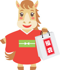 福袋を持つ馬のキャラクター