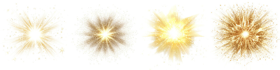 Obraz premium Set of a glowing golden light burst, isolated on a transparent background.