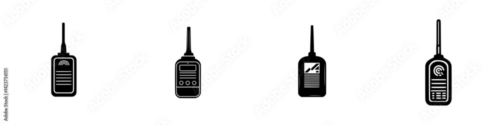 Poster collection of communication device icons designed for modern digital interfaces in various styles an