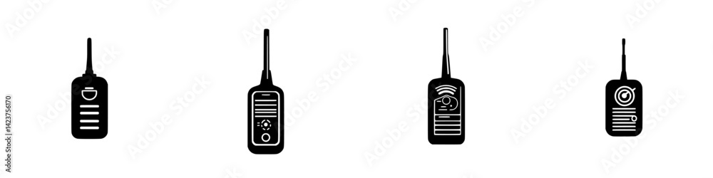 Poster icon set featuring various communication devices with distinct designs and functions