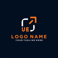 UE initials minimal modern technology logo design