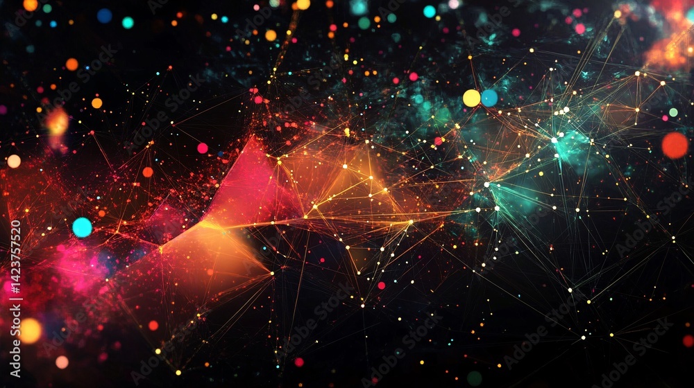 Aufkleber Abstract network is connecting dots of colorful information on black background
