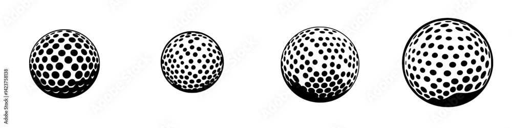 Poster icon set of various ping pong balls in different sizes and patterns on a clean background