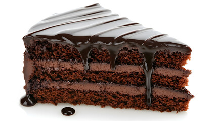 rich and moist chocolate cake slice with glossy ganache drips, creating decadent dessert