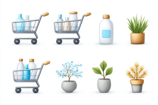A clean infographic-style cart icon with items categorized by type, white background