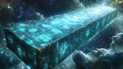 A massive luminous rectangular structure floats in the vast cosmic void