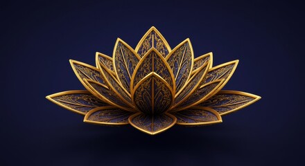 Stylized golden lotus flower on dark background