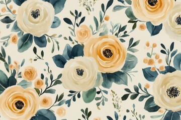 Floral symphony watercolor design featuring delicate roses and botanical elements
