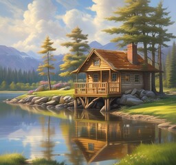 Fototapeta premium Illustration of spring landscape.