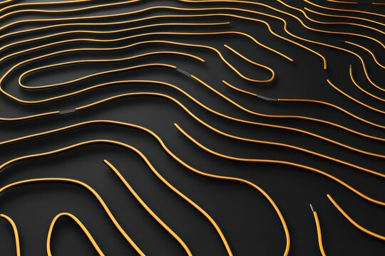 Abstract golden cables on black background, creating a modern, elegant design