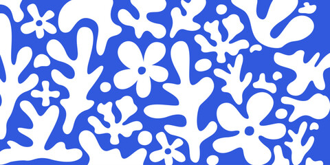 Seamless hand-drawn vector pattern in a naive wavy and wonderful floral style, flowers and plants, floral botanical design templates, modern art prints, surface design, vacation and beach theme