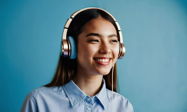 Happy woman listening to music