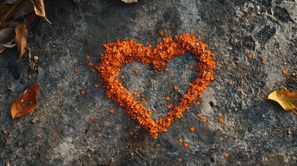 Autumn heart leaves ground romantic nature