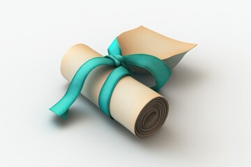 Elegant Scroll with Teal Ribbon Perfect for Certificates Awards and Decorative Purposes