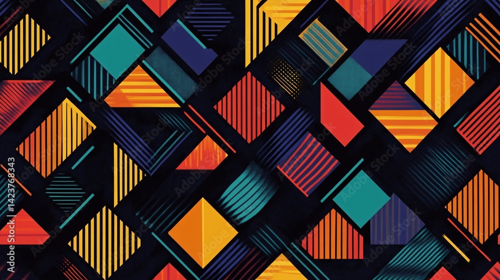 Poster Abstract geometric background repeating with colorful squares and stripes