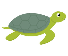 Adorable and Cute Cartoon Turtle Swimming Playfully in Clear Blue Water of the Ocean