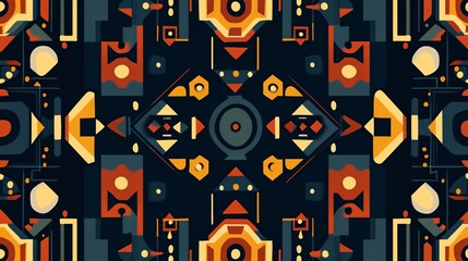 Abstract geometric background forming symmetrical pattern with colorful shapes