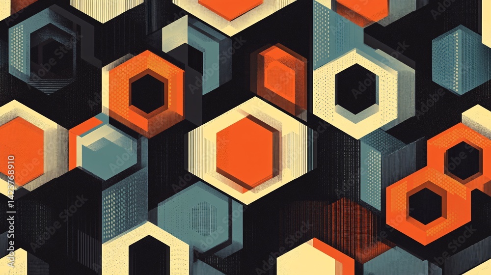 Poster Seamless vector pattern with hexagons creating a three dimensional effect
