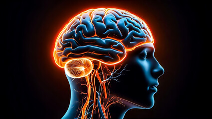 Futuristic Glowing Brain with Neural Pathways – Side Profile Illustration