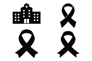 Simple black and white hospital and awareness ribbon icons