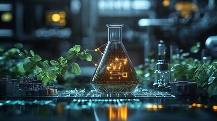 Technological experimentation within a futuristic laboratory setting.