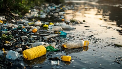 Fototapeta premium Plastic waste floating in ocean