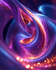3D fractal pattern made of soft, glowing ribbons that spiral and twist, reflecting bright, neon lights photorealistic