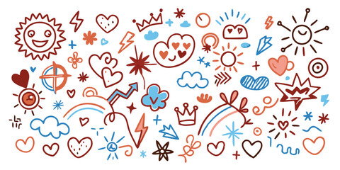 Hand Drawn Cute Doodle Collection Hearts Suns Clouds Stars Arrows