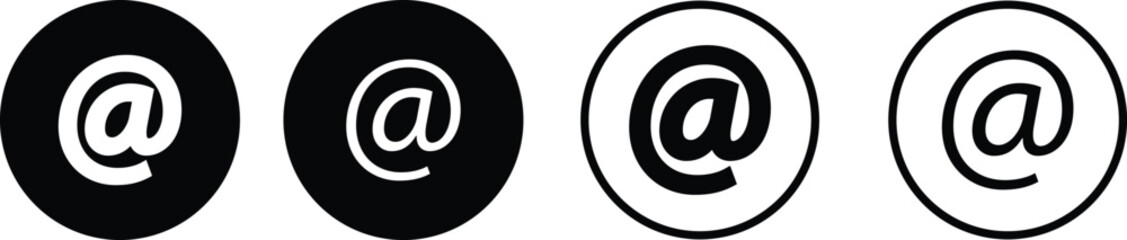 @ button sign icon set. Email address vector collection isolated on transparent background. Containing at, address sign, arobase, arroba and mention someone contact account.