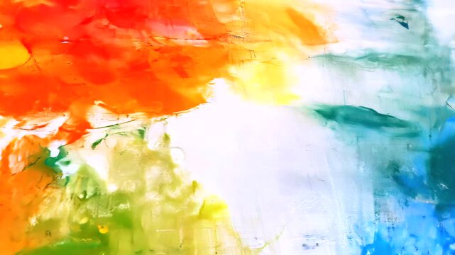 Abstract animation showing a red parallelepiped growing in height and a blue parallelepiped growing in width, both composed of many small cubes, on a colorful abstract background