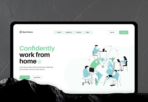 Remote Work Hero Header with Team Illustration