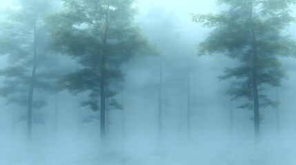 Fototapeta premium Misty forest shrouded in ethereal fog.